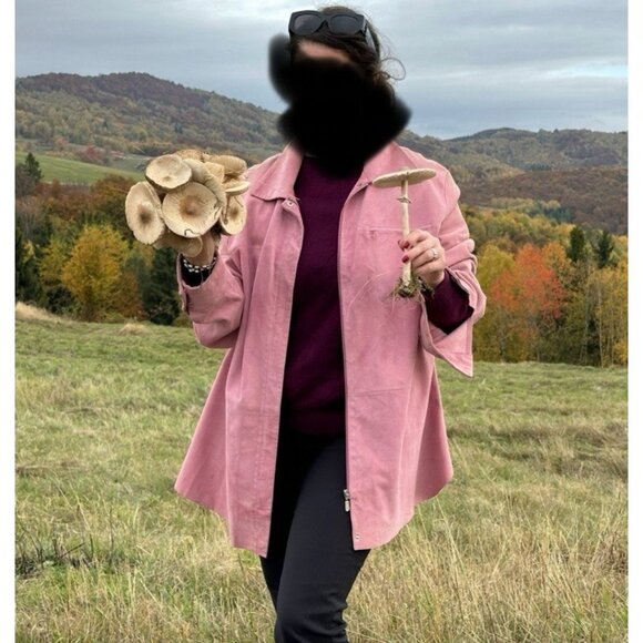 Marina Rinaldi Pink Suede Leather Jacket Shirt - Picture 1 of 14